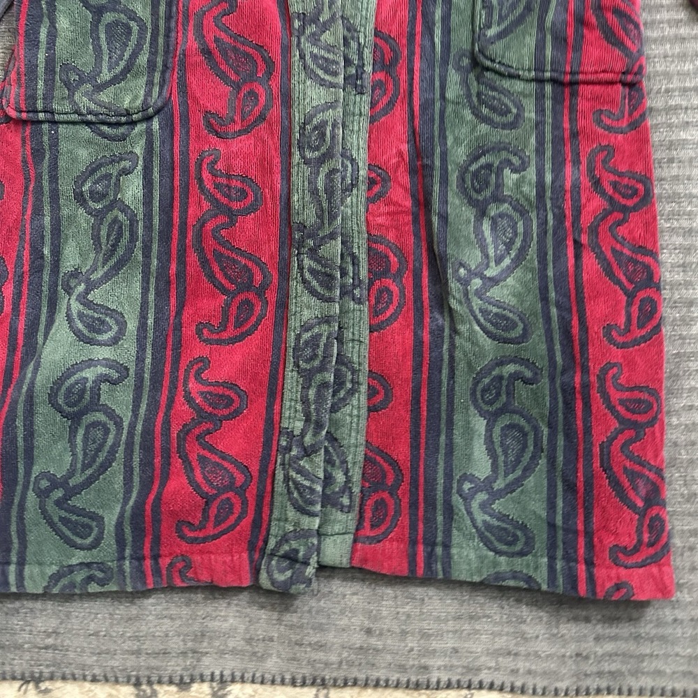 Vintage Turkish Cotton Blend Robe Knightsbridge OS Burgundy Green Paisley Belted - Picture 15 of 16